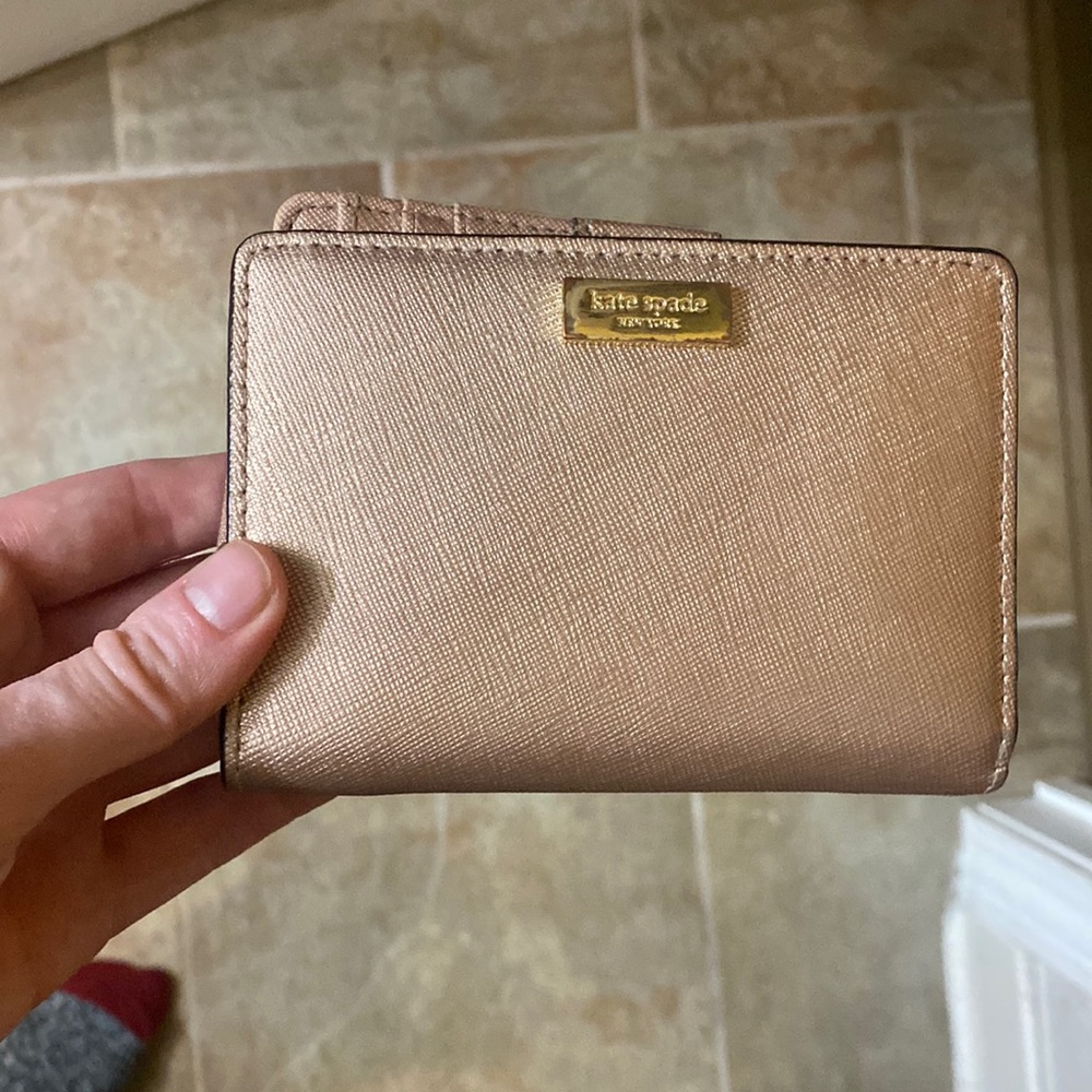 Kate Spade Newbury Lane rose gold shimmer bifold square wallet